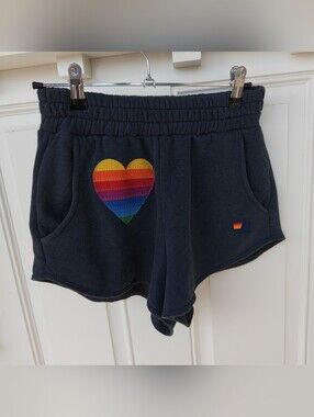 Aviator Nation  Rainbow Heart Patch Shorts Size XS Rare